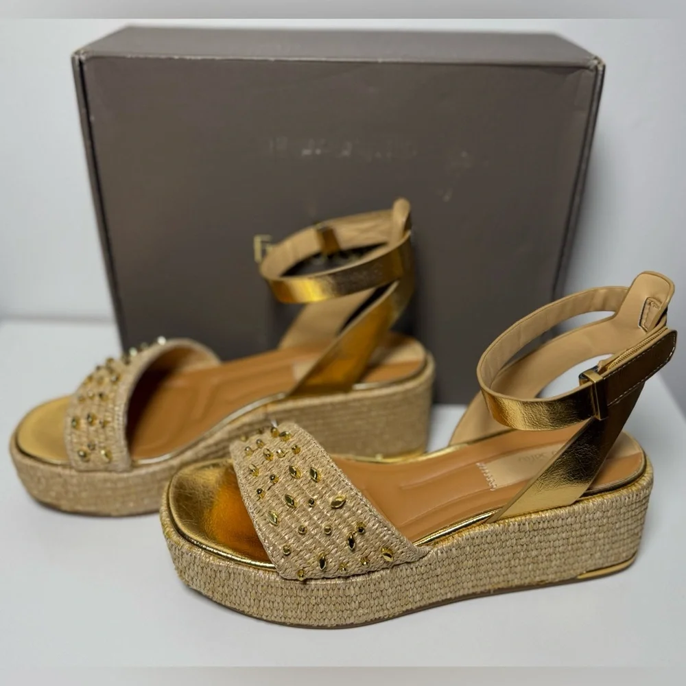 Franco Sarto NWT Gold Studded Terry Platform Wedge Sandal